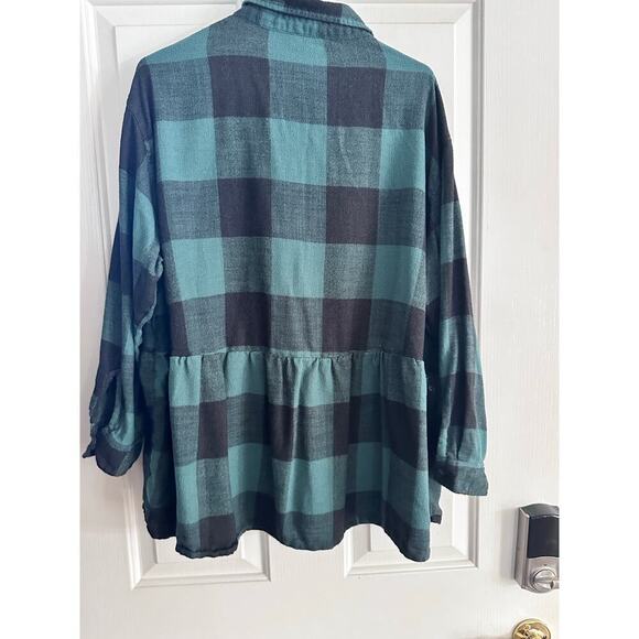 American Eagle Green Black Plaid Amazingly Soft Peplum Flannel Shirt Size XL - Picture 4 of 4